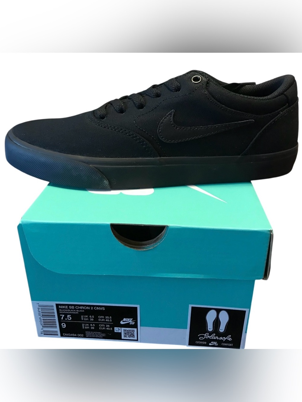 Men’s Nike SB Black Chrom 2 Canvas Sneakers Sz 7.5 New with box